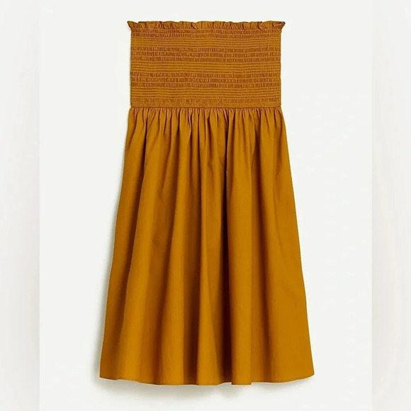 NWT J. Crew Smocked-waist cotton poplin midi skirt SZ large dark mustard color - Picture 3 of 12